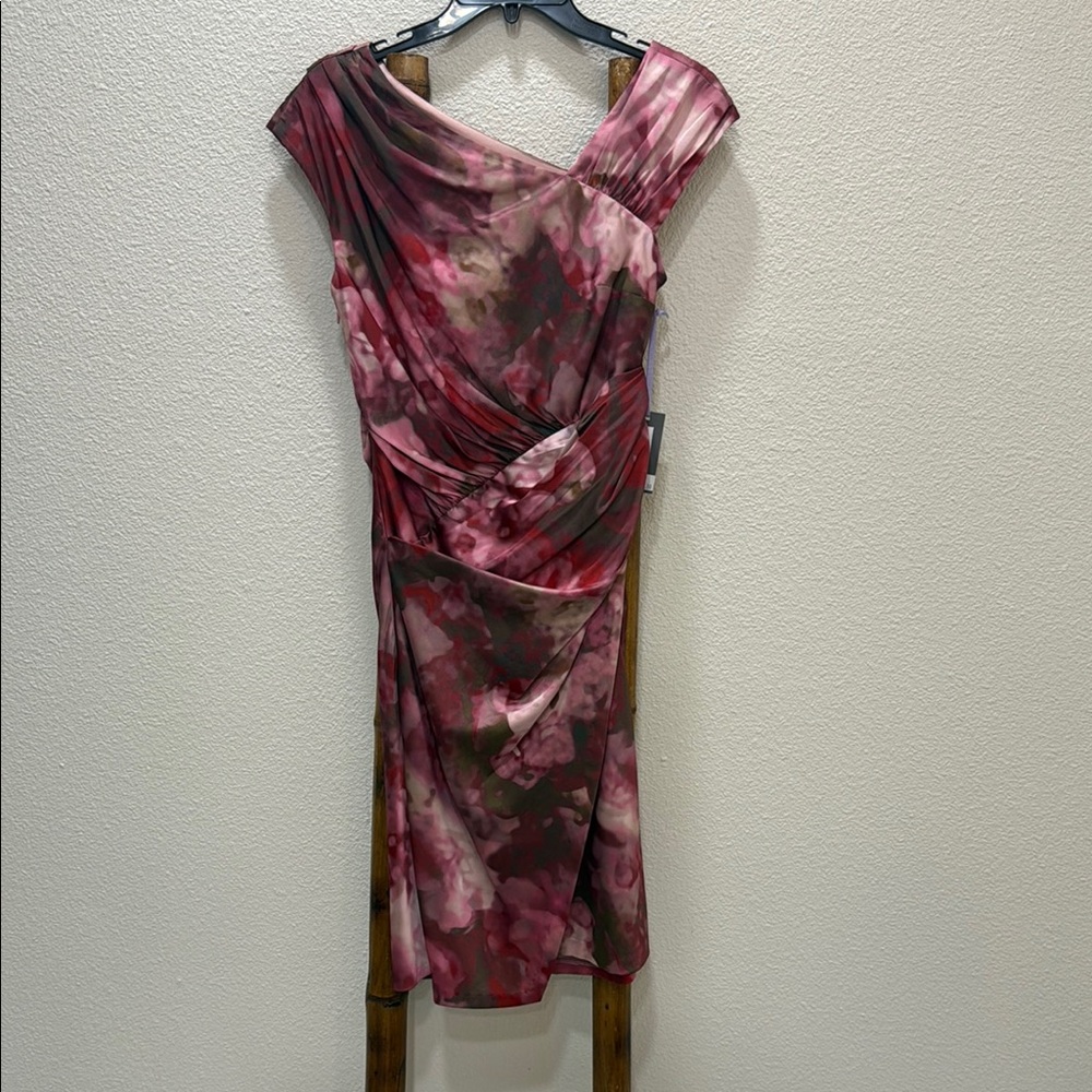 Vera Wang Red and Pink Asymmetrical Sheath Dress